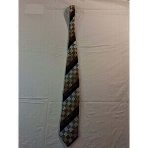 Bergamo New York Mens Necktie X-Long Brown Gold Pyramid Geometric Silk Tie Extra